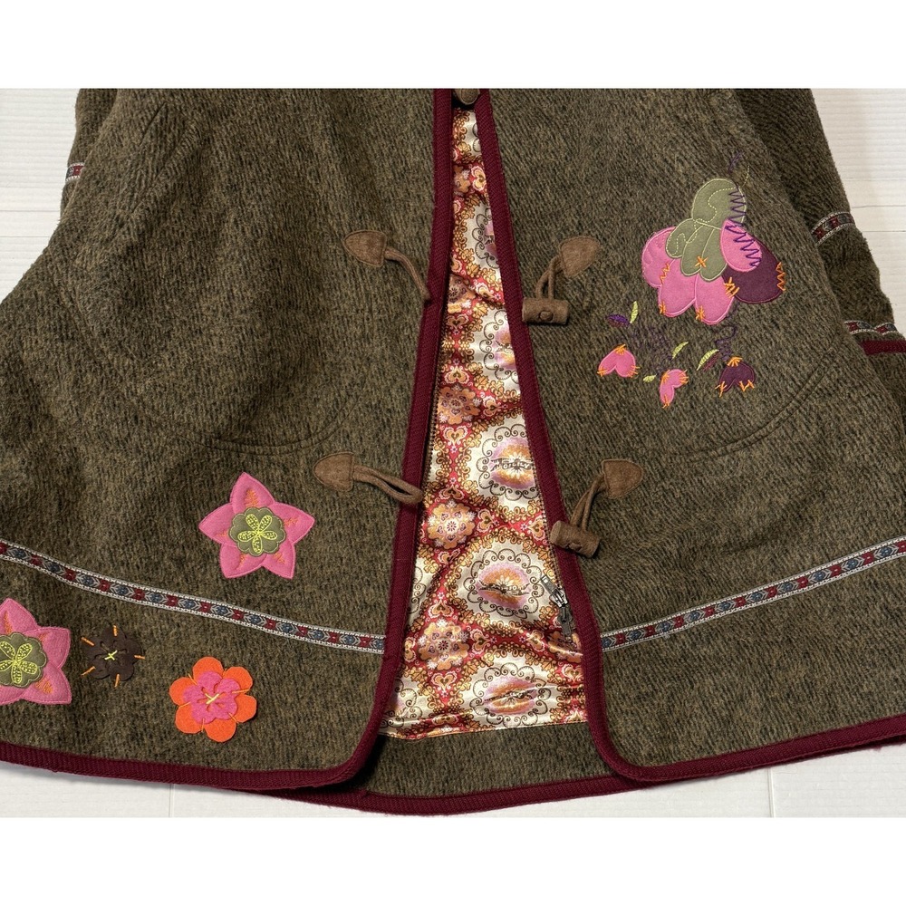 OILILY - Women's Brown Wool Flower Embroidered Coat Jacket - Size 42 - Picture 11 of 13